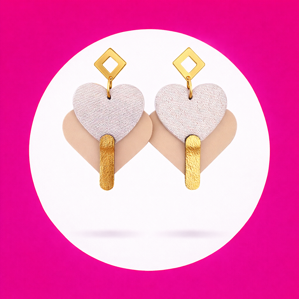Boucles d'oreilles Diva en cuir rose poudré beige (2)