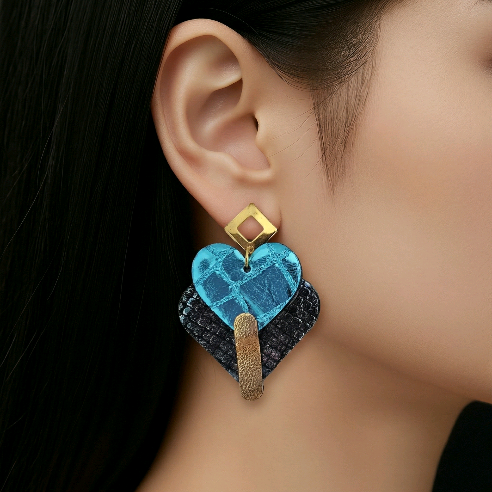 Boucles d'oreilles Diva en cuir turquoise multicolore (1)