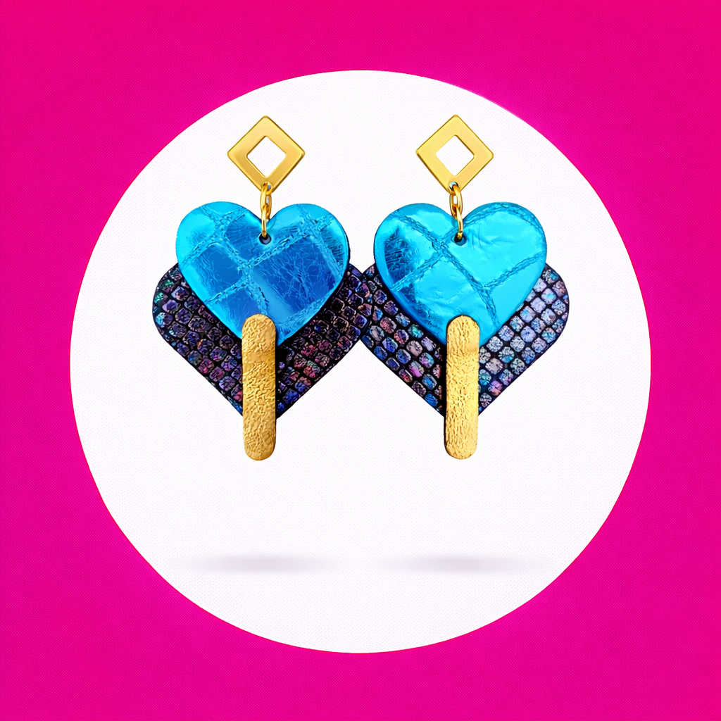 Boucles d'oreilles Diva en cuir turquoise multicolore (2)