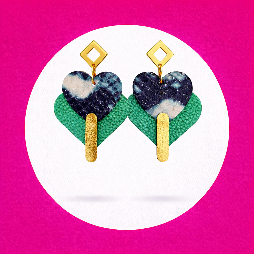 Boucles d'oreilles Diva en cuir vert (2)