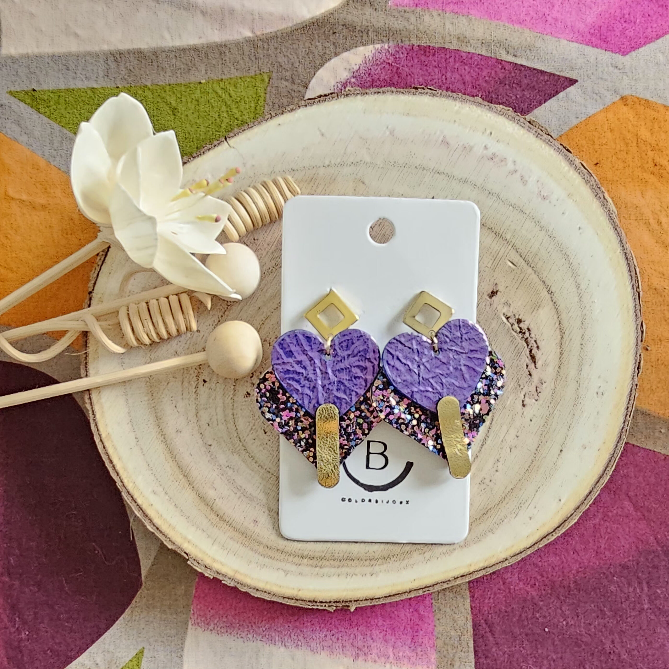 Boucles d'oreilles Diva en cuir violet multicolore (1)