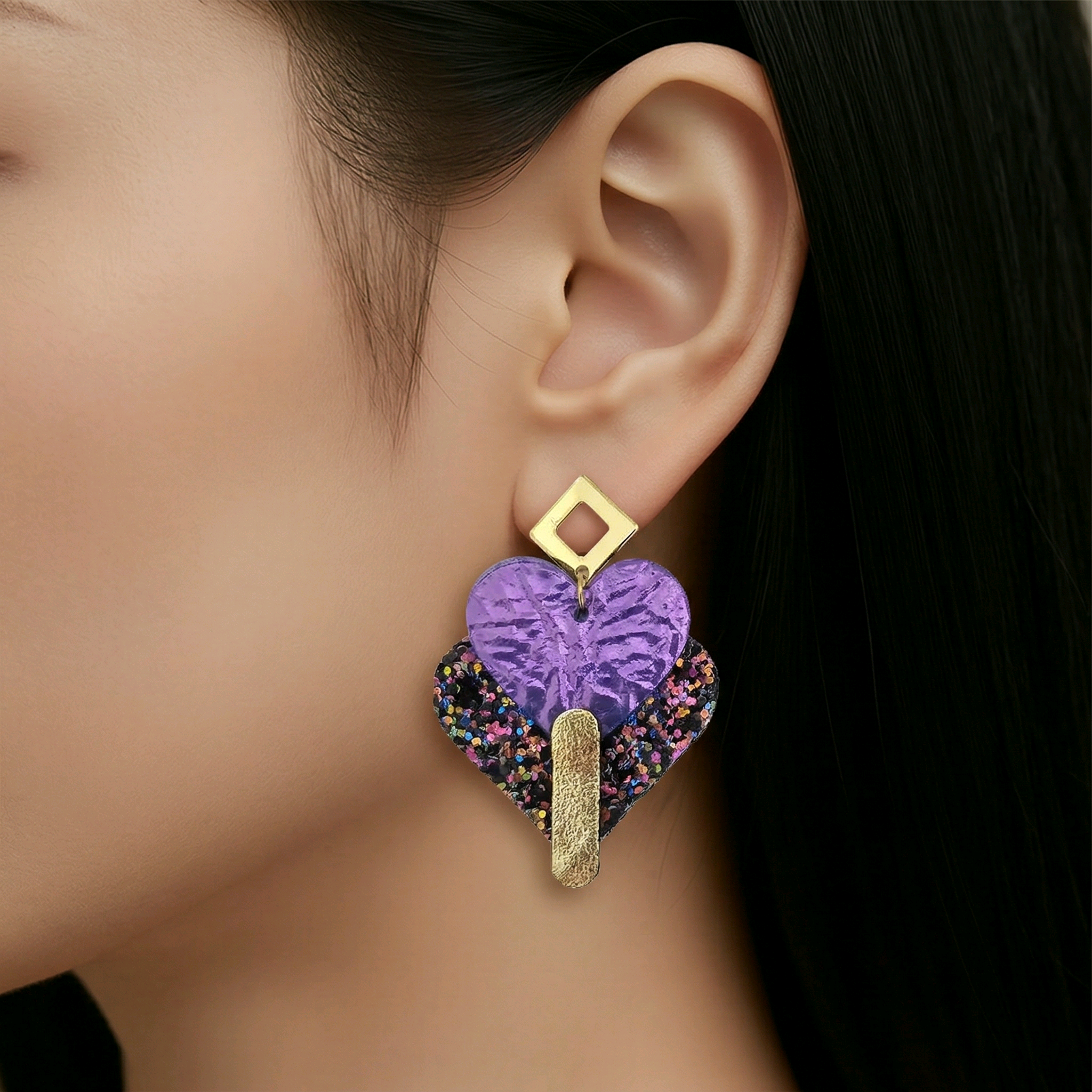 Boucles d'oreilles Diva en cuir violet multicolore (1)