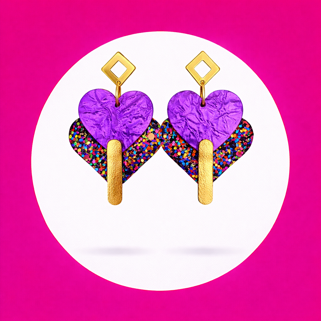 Boucles d'oreilles Diva en cuir violet multicolore (2)