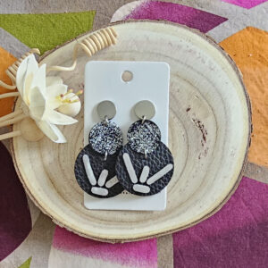 Boucles d'oreilles Eclipse en cuir argent noir (1)