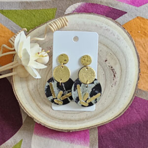 Boucles d'oreilles Eclipse en cuir doré noir (1)