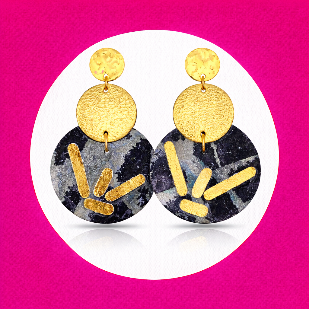 Boucles d'oreilles Eclipse en cuir doré noir (2)