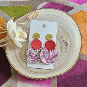 Boucles d'oreilles Eclipse en cuir rouge rose (1)