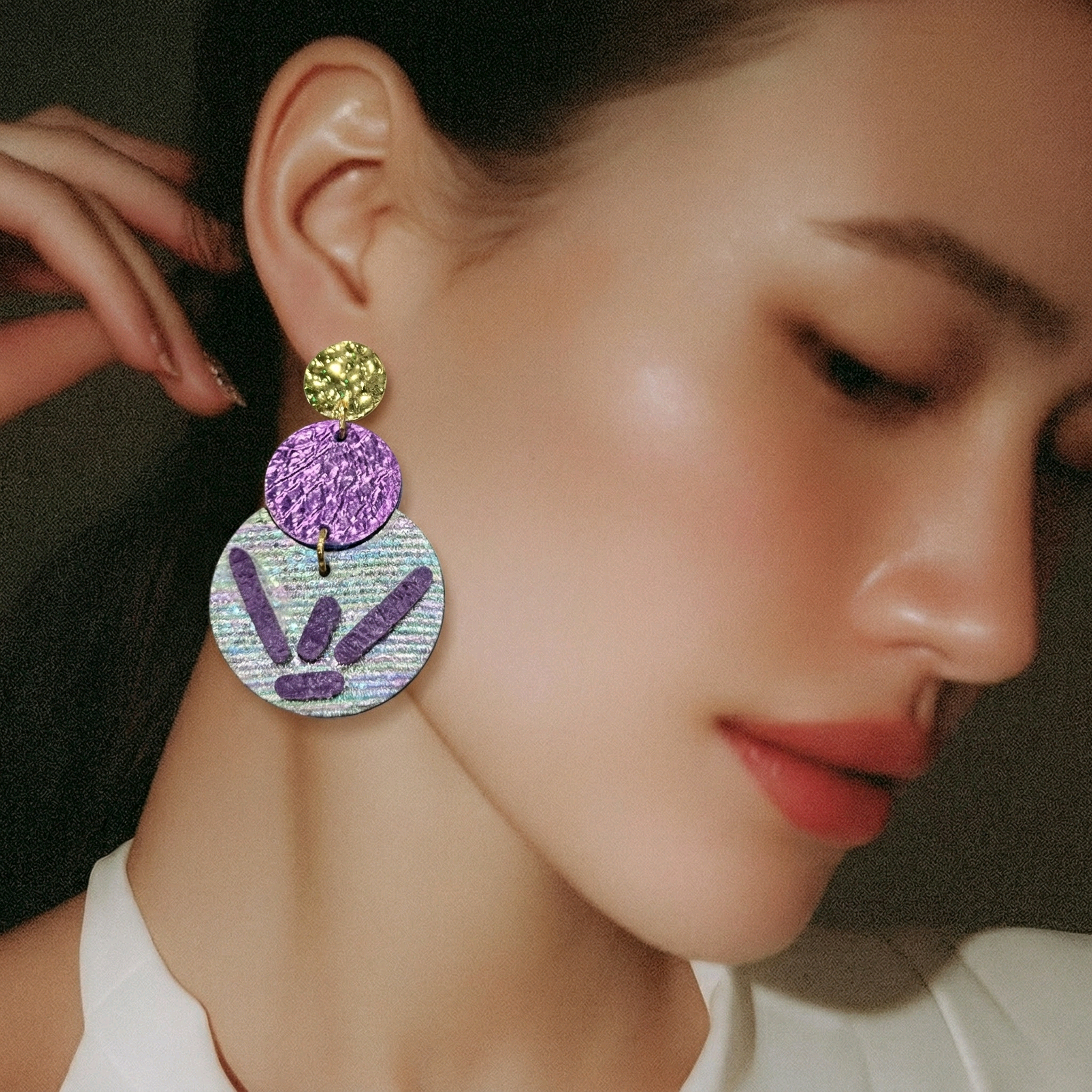 Boucles d'oreilles Eclipse en cuir violet multicolore (1)