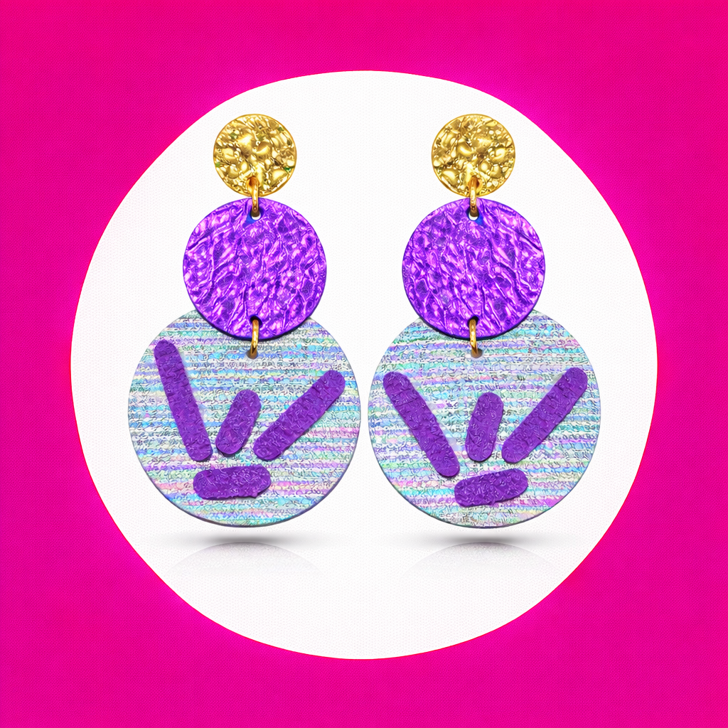 Boucles d'oreilles Eclipse en cuir violet multicolore (2)