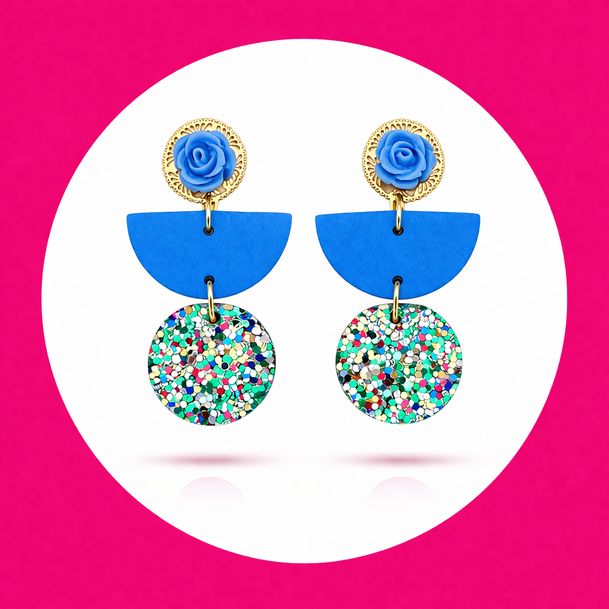 Boucles d'oreilles Fleurette en cuir bleu (2)