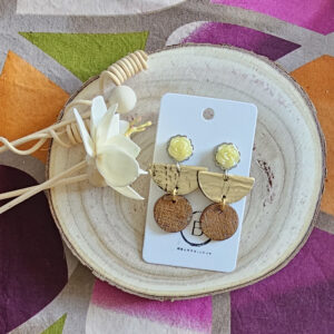 Boucles d'oreilles Fleurette en cuir doré (1)
