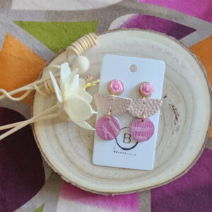 Boucles d'oreilles Fleurette en cuir rose (1)