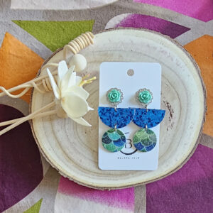 Boucles d'oreilles Fleurette en cuir turquoise (1)