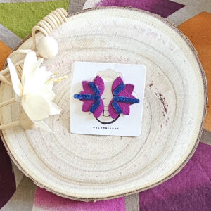 Boucles d'oreilles Flore en cuir prune bleu (2)