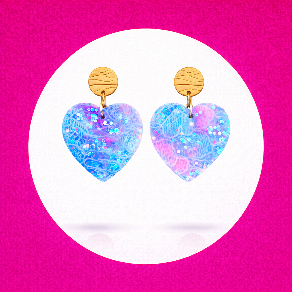 Boucles d'oreilles Girly en cuir bleu fuchsia (2)