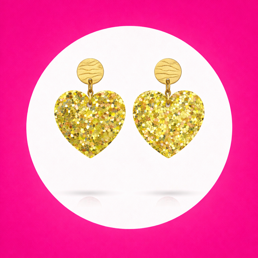 Boucles d'oreilles Girly en cuir doré pailleté (2)