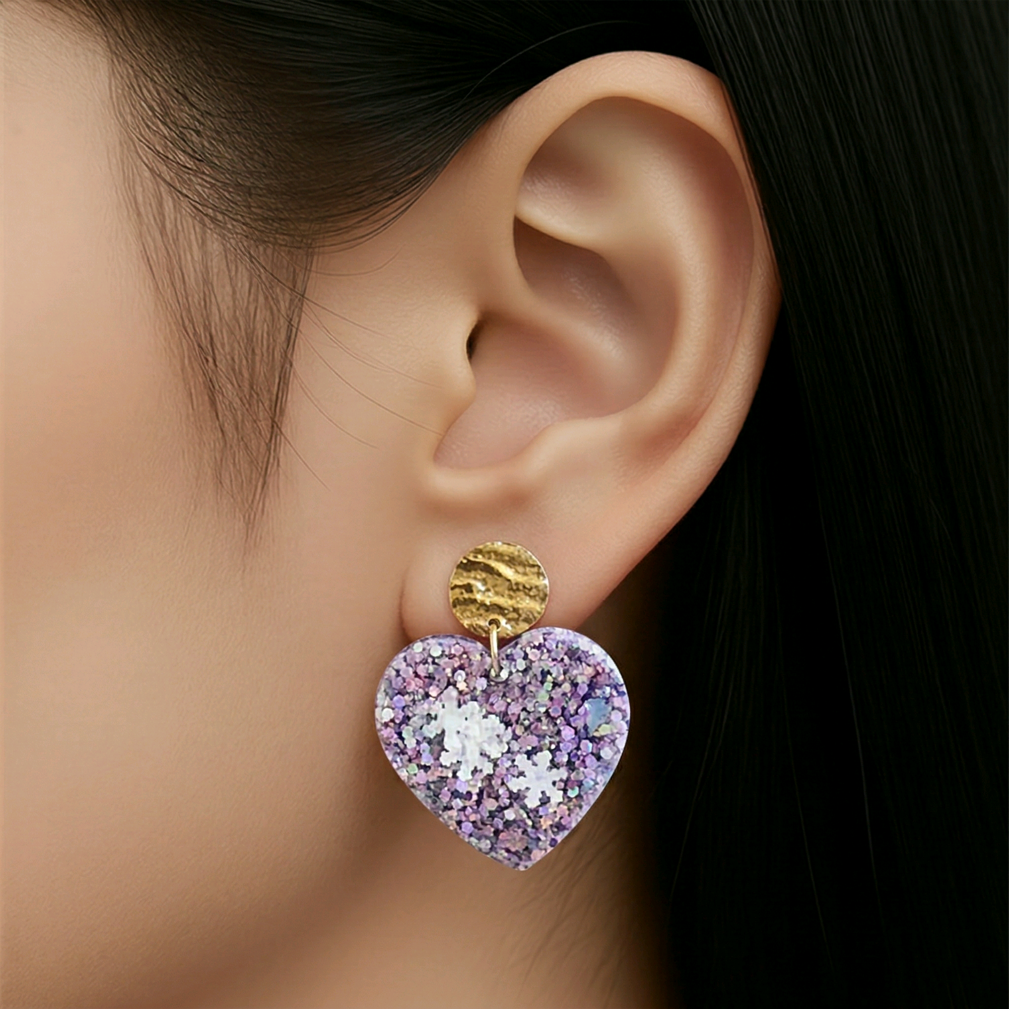Boucles d'oreilles Girly en cuir lilas pailleté (1)