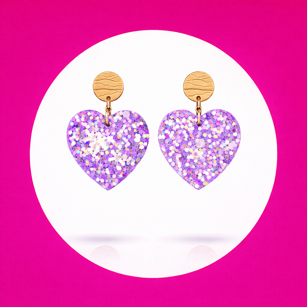 Boucles d'oreilles Girly en cuir lilas pailleté (2)