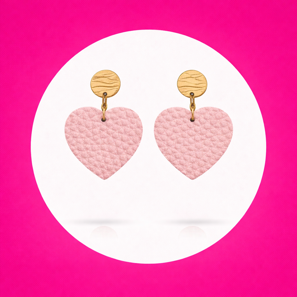 Boucles d'oreilles Girly en cuir rose (2)