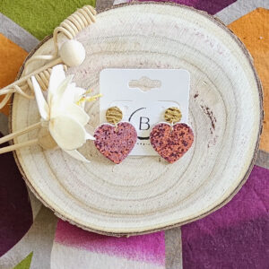 Boucles d'oreilles Girly en cuir rose pailleté (1)