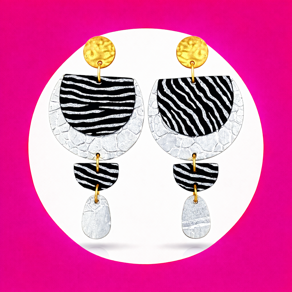 Boucles d'oreilles Glow en cuir argent noir (2)
