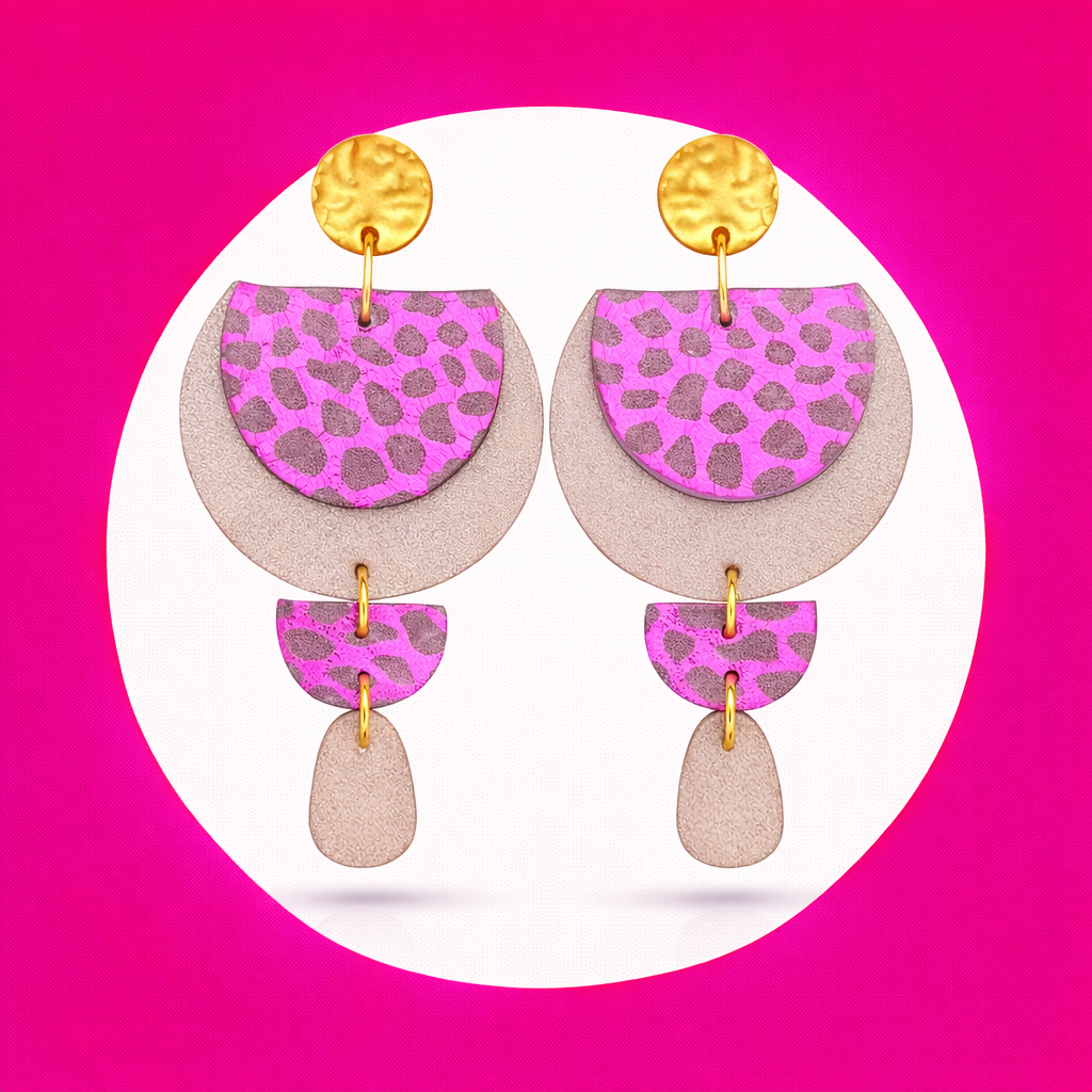 Boucles d'oreilles Glow en cuir beige mauve (2)