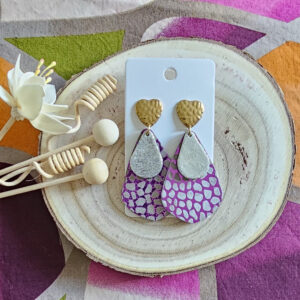 Boucles d'oreilles June cuir argent mauve (1)