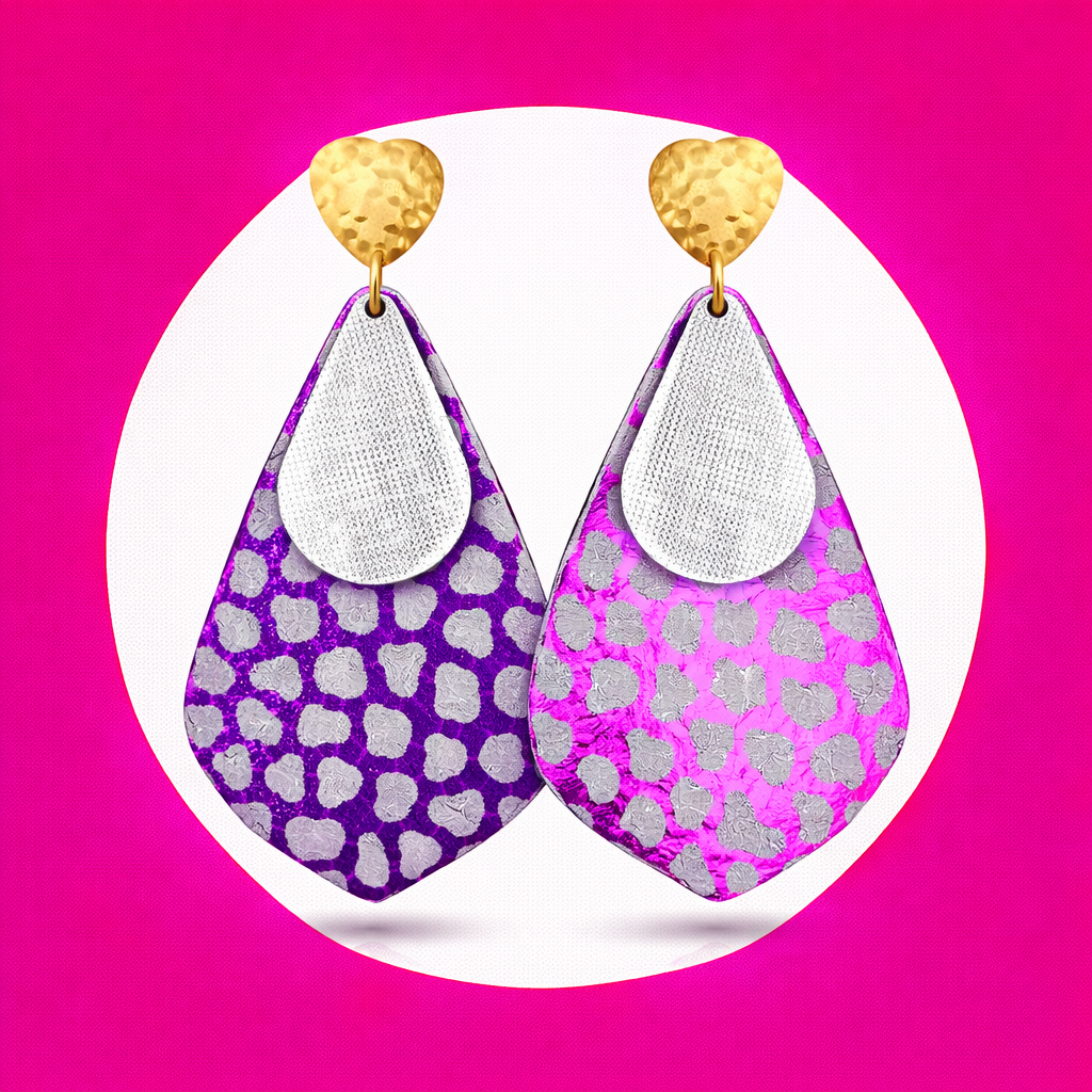 Boucles d'oreilles June cuir argent mauve (2)