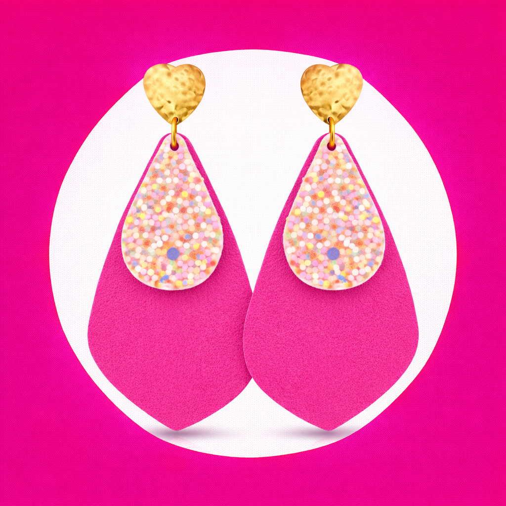 Boucles d'oreilles June cuir rose (2)