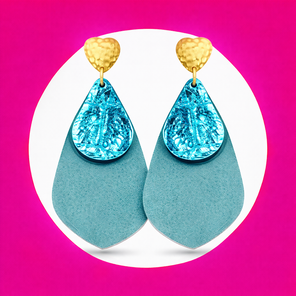 Boucles d'oreilles June cuir turquoise (2)