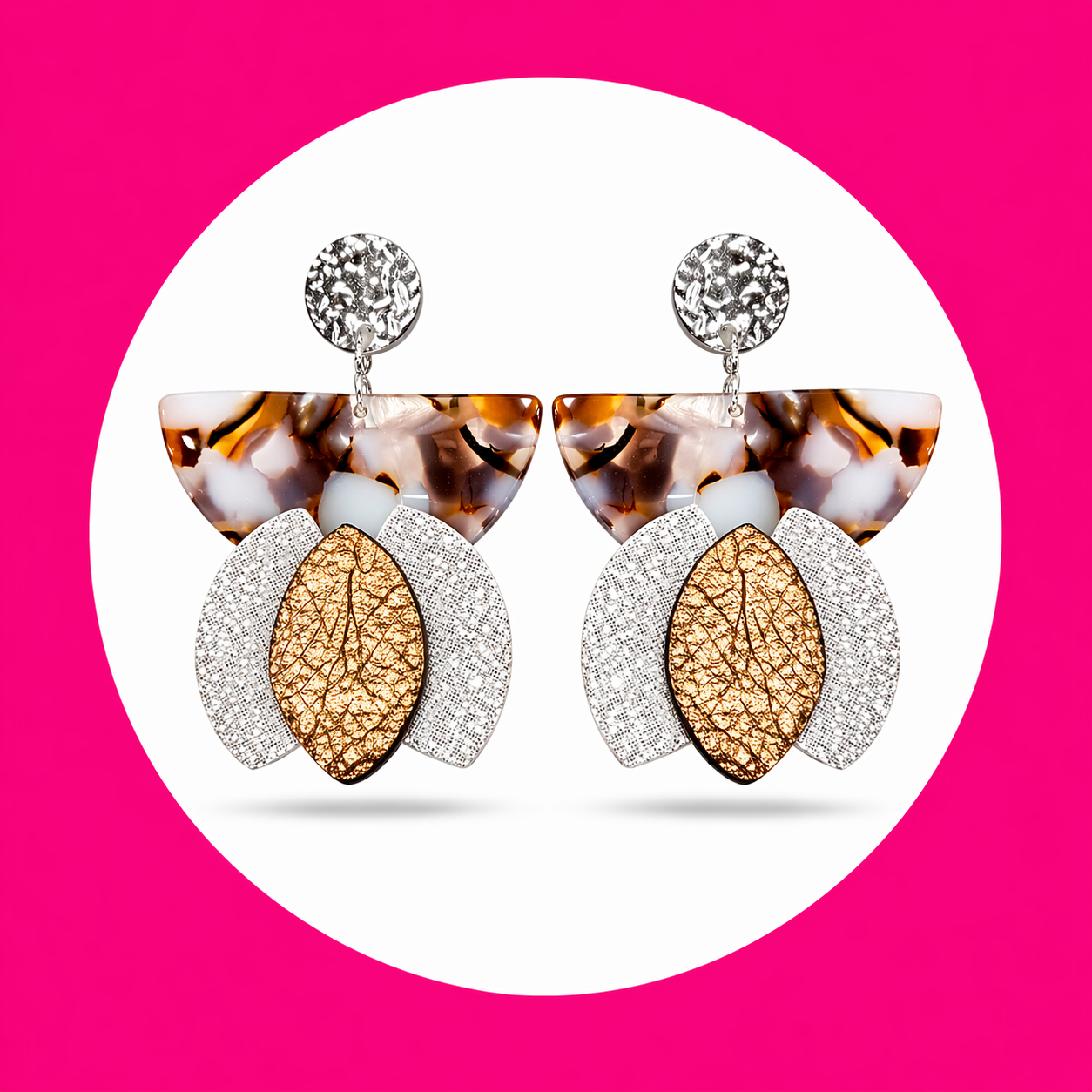 Boucles d'oreilles Lili en cuir argent marron (2)