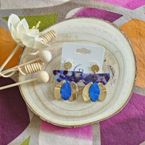 Boucles d'oreilles Lili en cuir bleu doré (1)