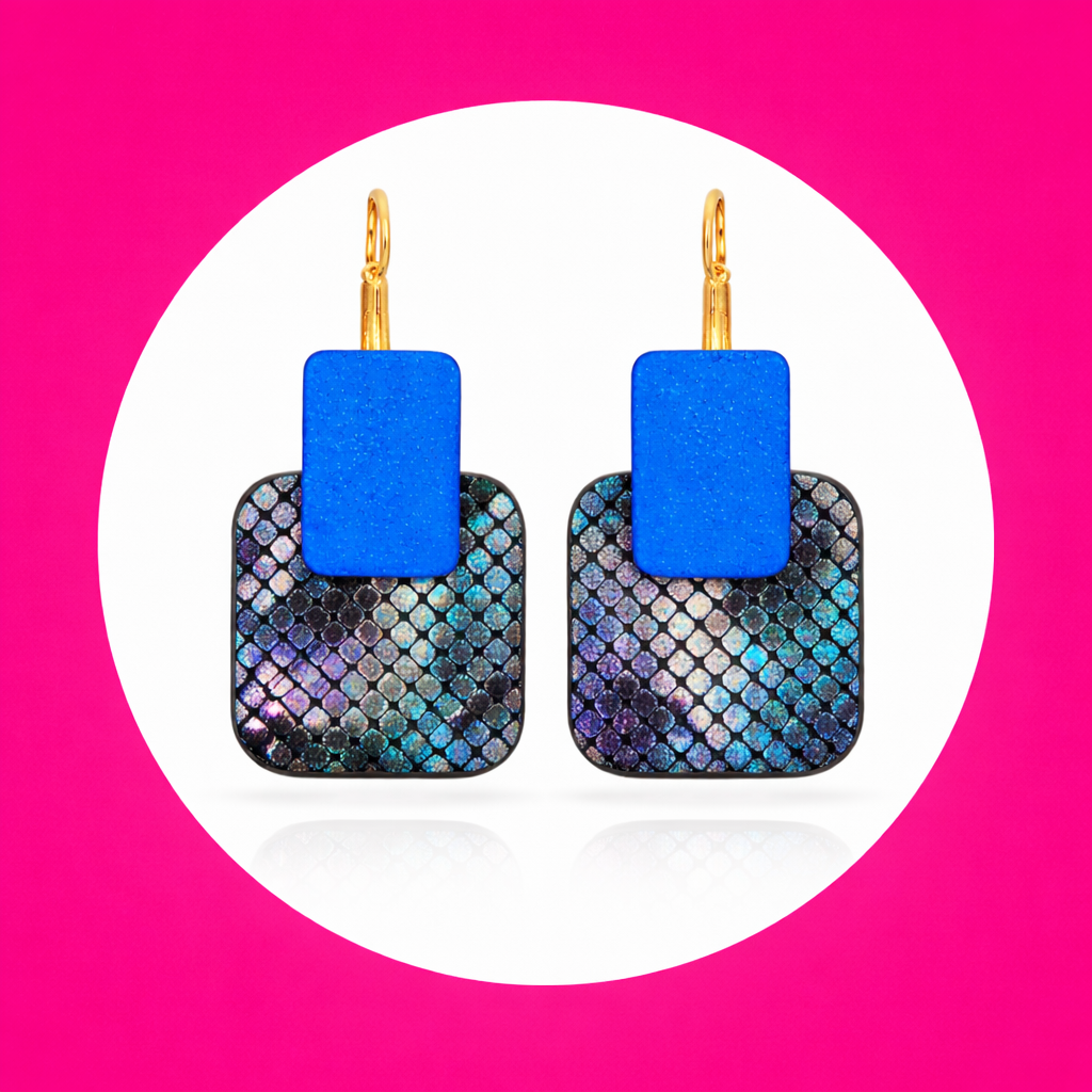 Boucles doreilles Lucy en cuir bleu multicolore (2)