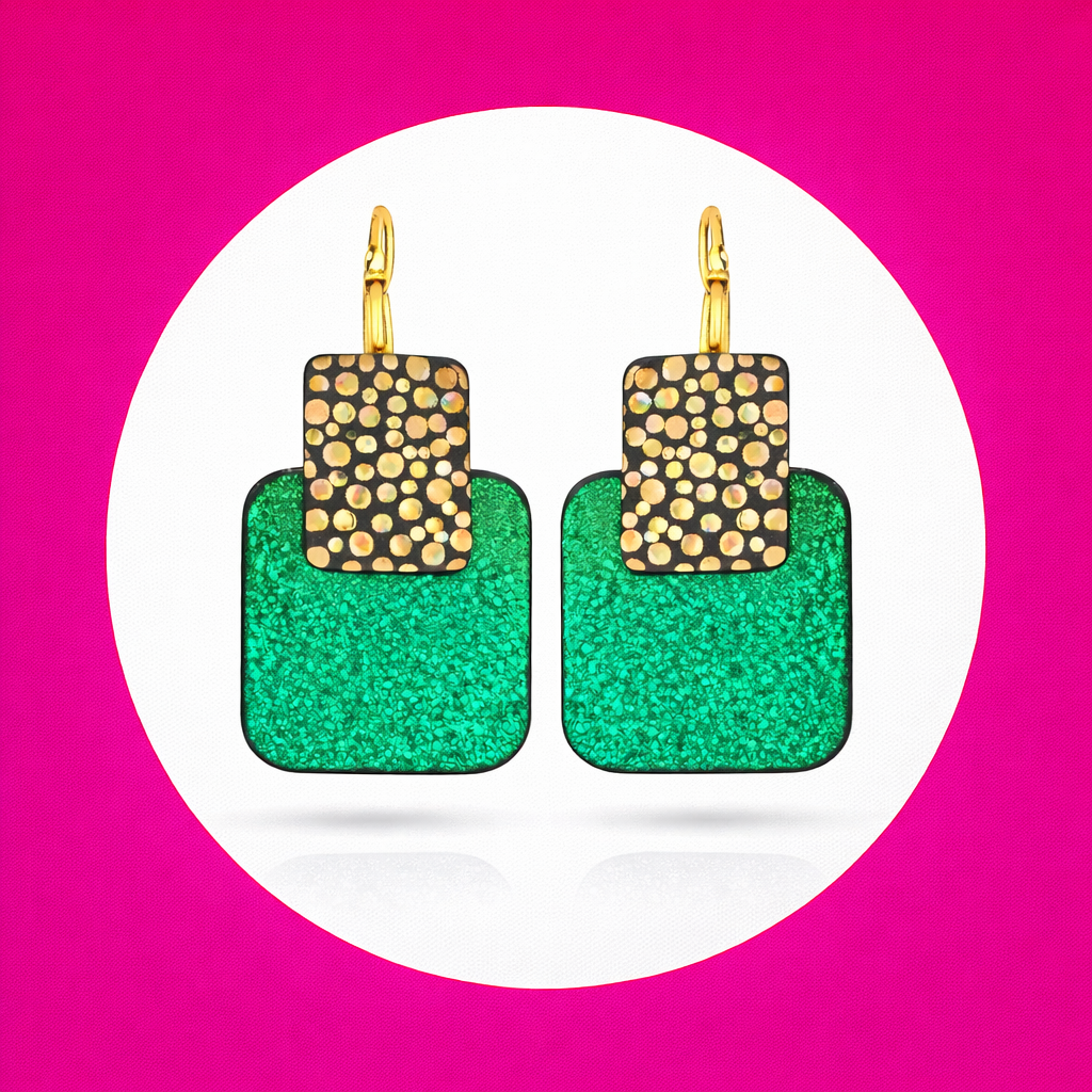 Boucles doreilles Lucy en cuir vert multicolore (2)