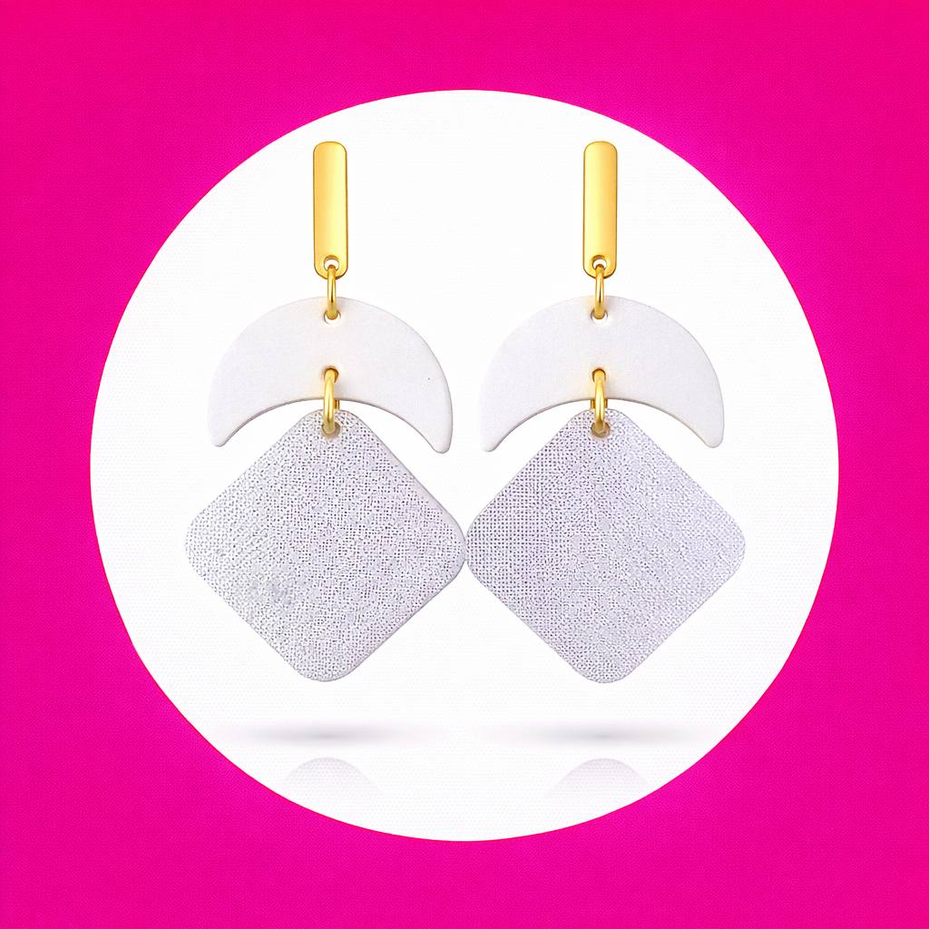 Boucles d'oreilles Luna en cuir blanc argent (2)