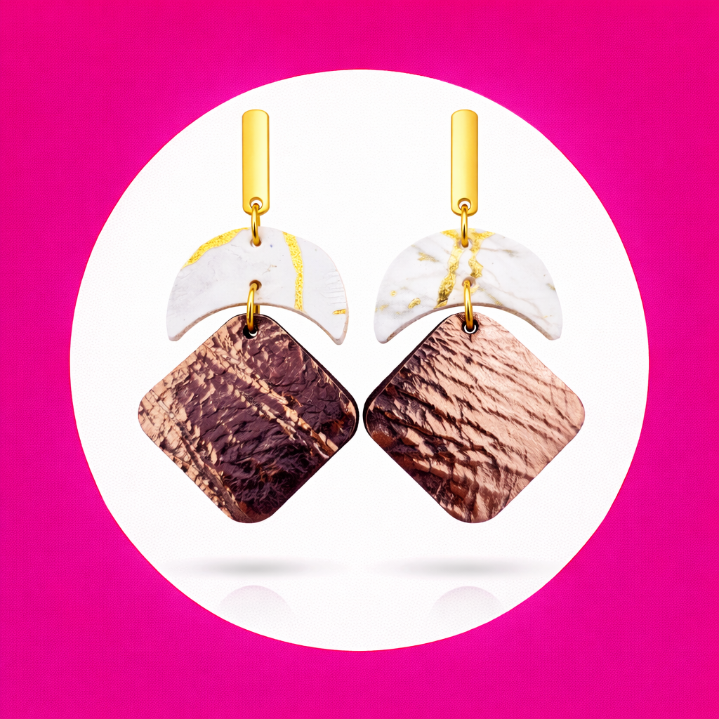 Boucles d'oreilles Luna en cuir blanc bronze (2)