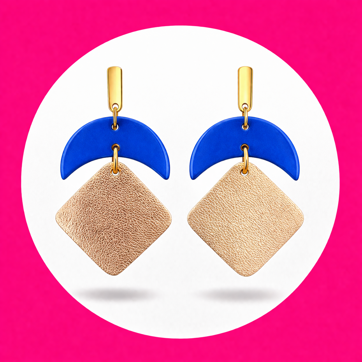 Boucles d'oreilles Luna en cuir bleu doré (2)