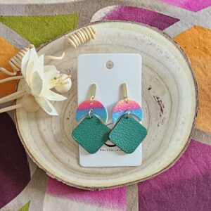 Boucles d'oreilles Luna en cuir multicolore vert (1)