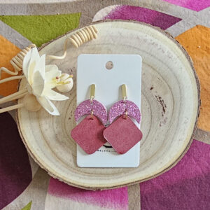 Boucles d'oreilles Luna en cuir rose framboise (1)