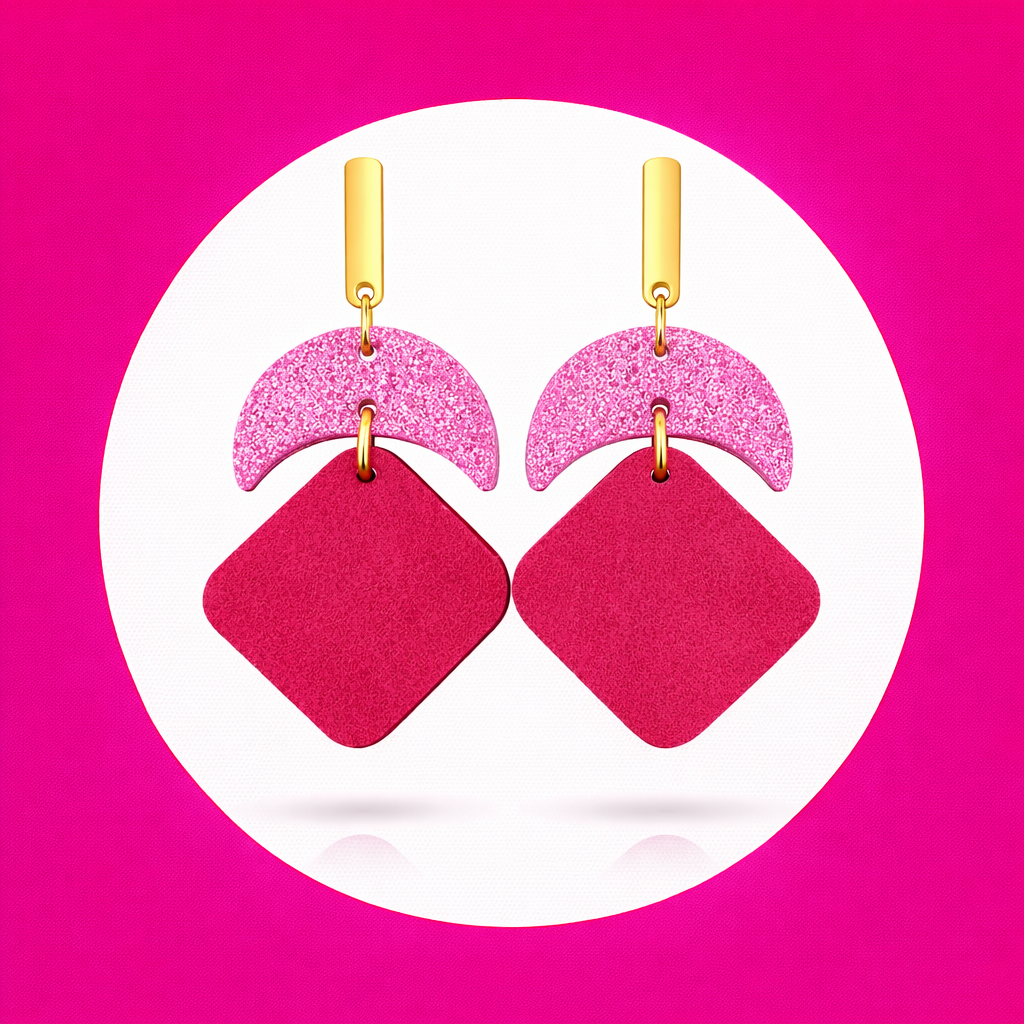 Boucles d'oreilles Luna en cuir rose framboise (2)