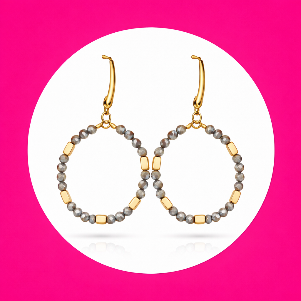 Boucles d'oreilles Mandala en perles de verre gris (2)