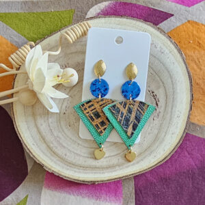 Boucles d'oreilles Maya en cuir bleu vert (1)