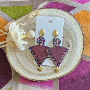 Boucles d'oreilles Maya en cuir bordeaux multicolore (1)