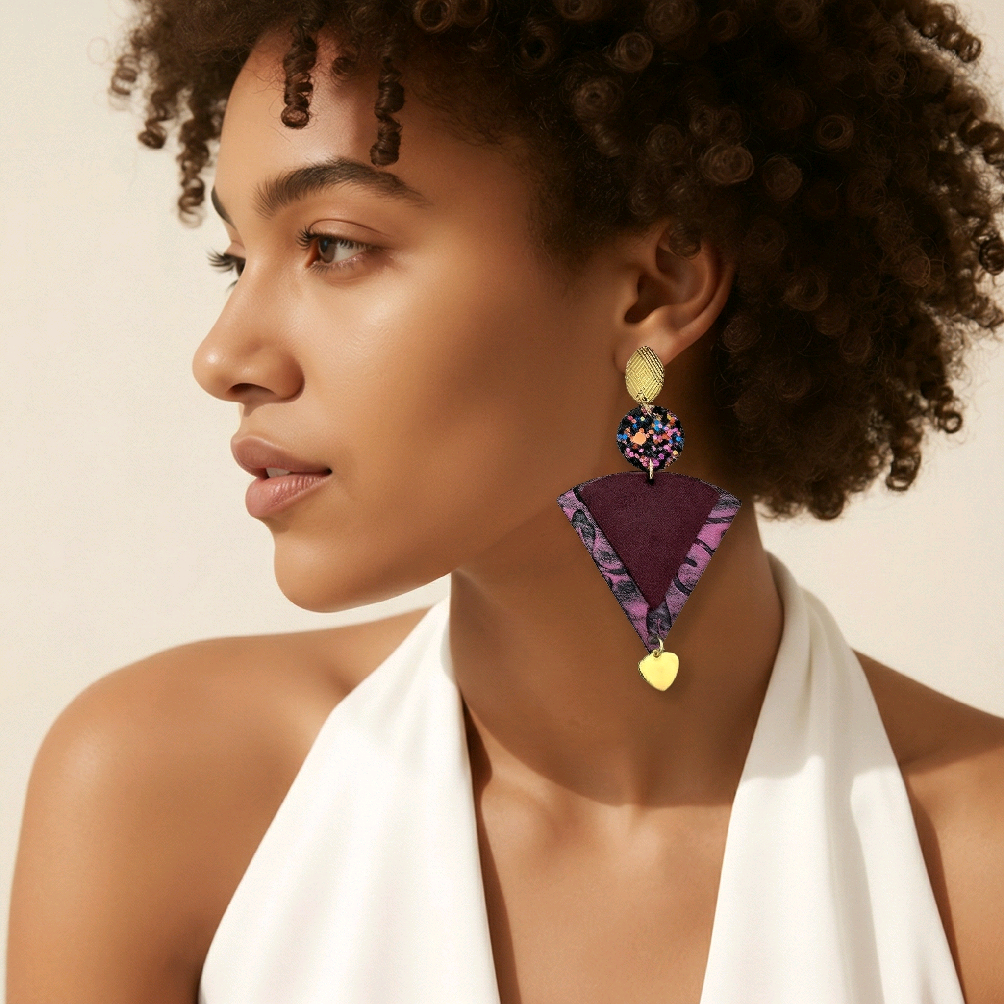 Boucles d'oreilles Maya en cuir bordeaux multicolore (1)