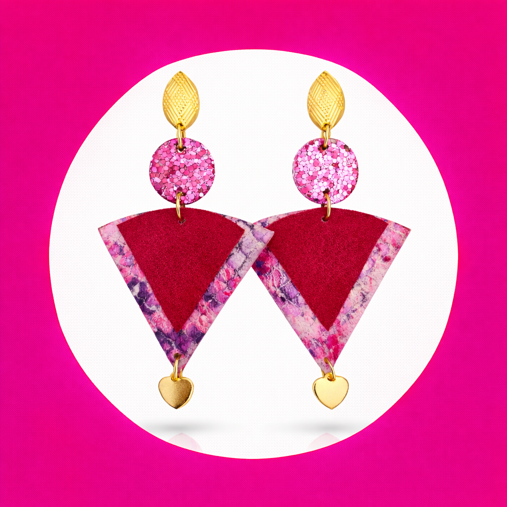 Boucles d'oreilles Maya en cuir rose framboise (2)