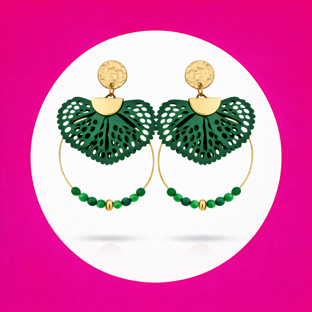 Boucles d'oreilles Nina en perles de verre vert (2)