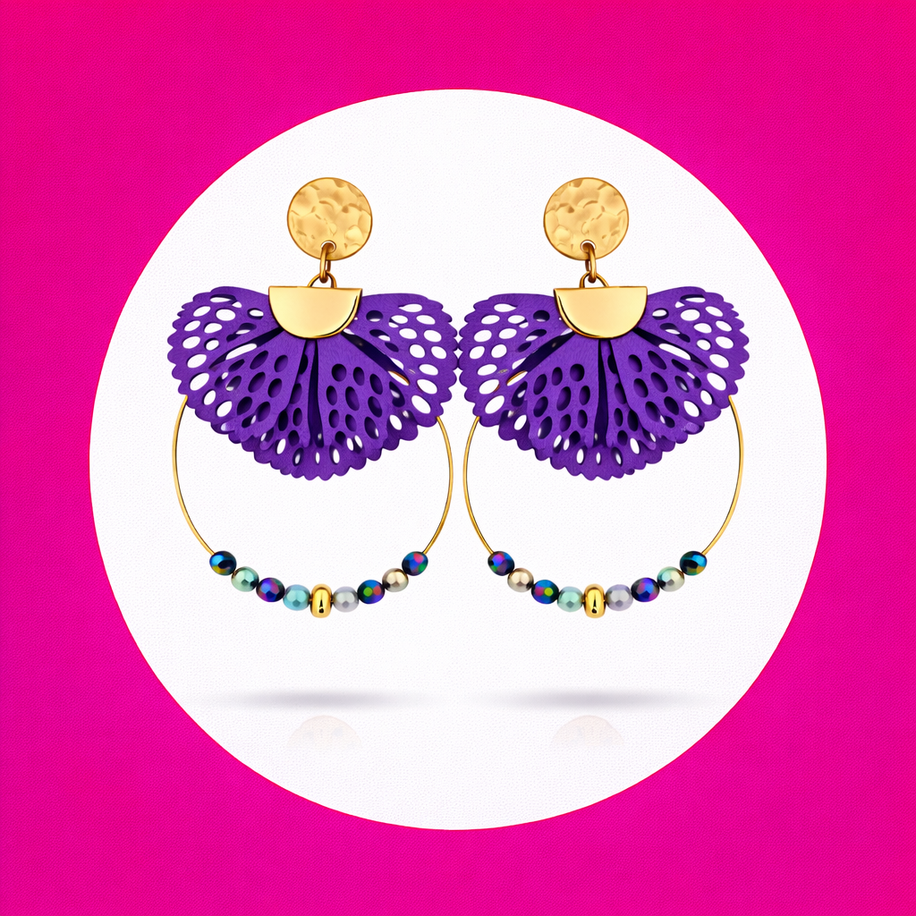 Boucles d'oreilles Nina en perles de verre violet (2)