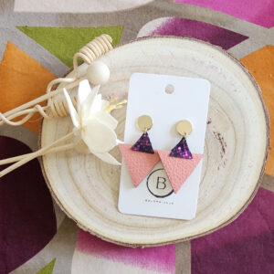 Boucles d'oreilles Siena cuir fuchsia rose (1)