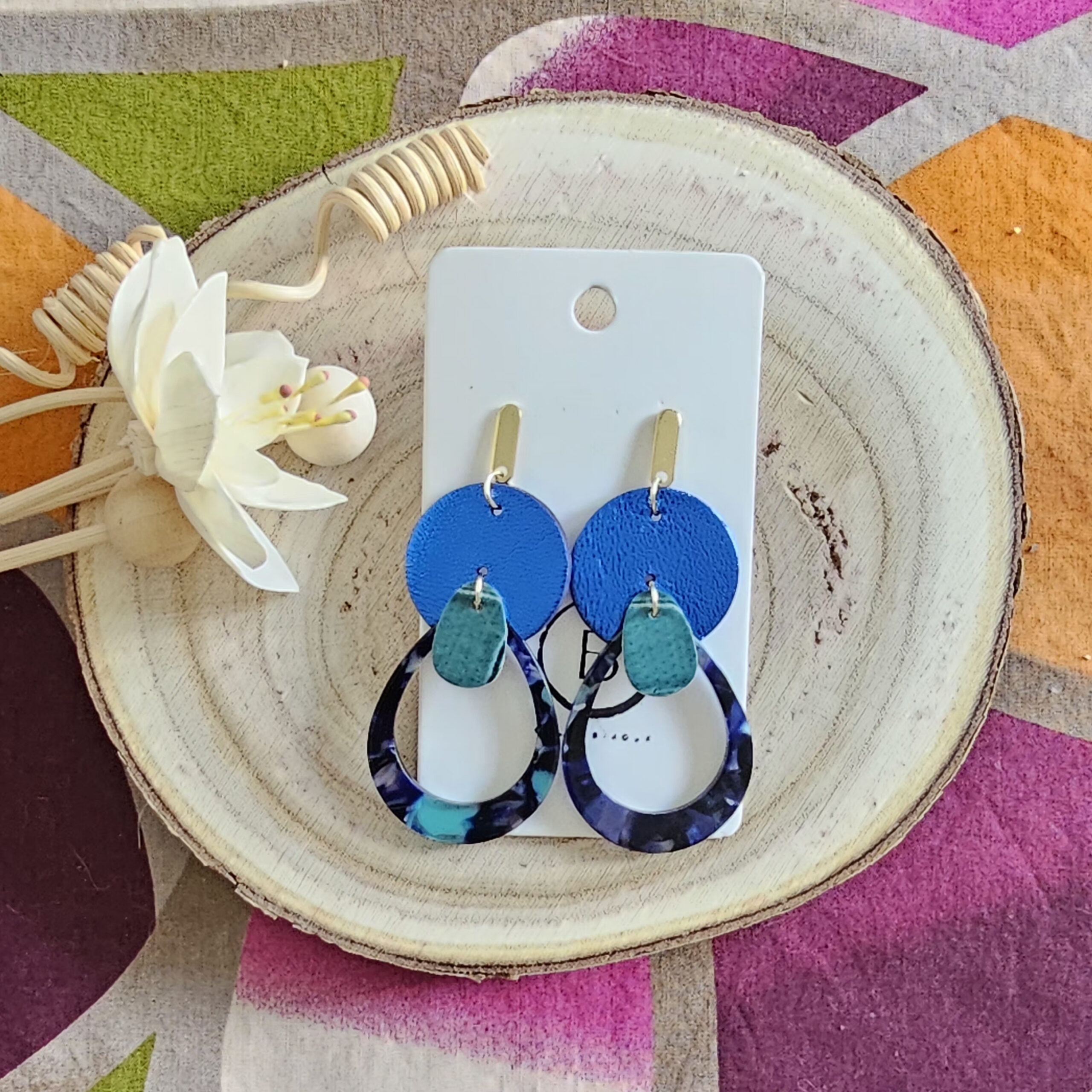 Boucles d'oreilles Stella en cuir bleu turquoise (1)