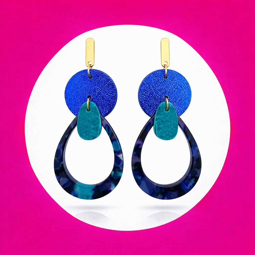 Boucles d'oreilles Stella en cuir bleu turquoise (2)